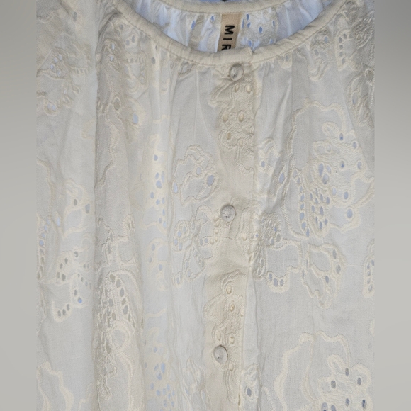 MIRTH Ivory Sheer Floral Embroidered Button Front Peasant Blouse - Picture 3 of 9